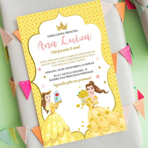 Convite Digital a Bela e a Fera Princesa da Disney