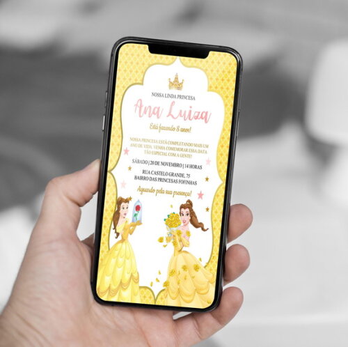 Convite Digital a Bela e a Fera Princesa da Disney