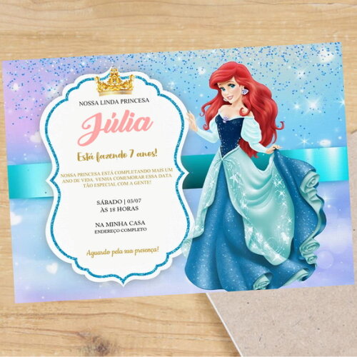 Convite Digital a Pequena Sereia Ariel Princesa da Disney
