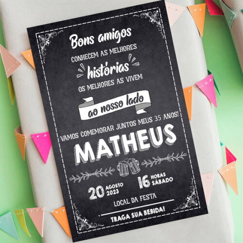 Convite Digital Aniversário Chalkboard 'bons Amigos' - Anive