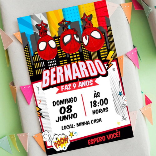 Convite Digital Aniversário Homem Aranha no Aranha Verso