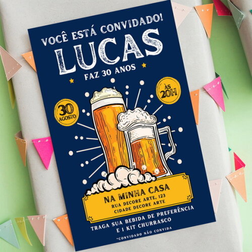 Convite Digital Aniversário Homem Boteco Cerveja