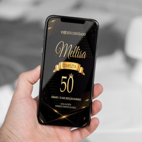 Convite Digital Aniversário Preto e Dourado