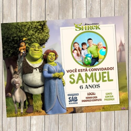 Convite Digital Aniversário Shrek com Foto