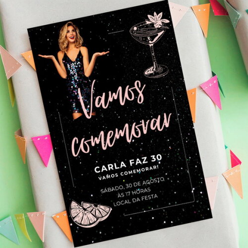 Convite Digital Balada a Noite com Brilho com Sua Foto