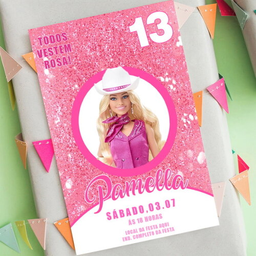 Convite Digital Barbie de Chapéu