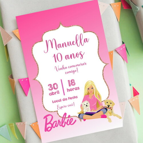 Convite Digital Barbie Estudante Escola Festa Aniversário