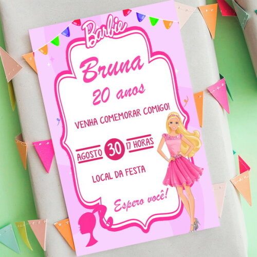 Convite Digital Barbie Festa Aniversário Adulto
