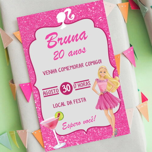 Convite Digital Barbie Festa Aniversário Adulto