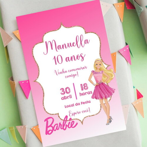 Convite Digital Barbie Festa Aniversário Barbie