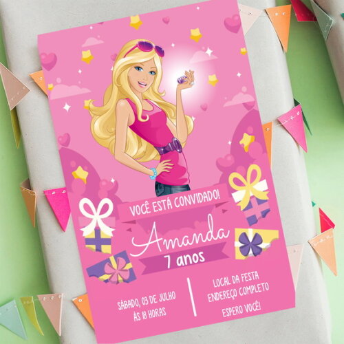 Convite Digital Barbie Festa Barbie Cor de Rosa