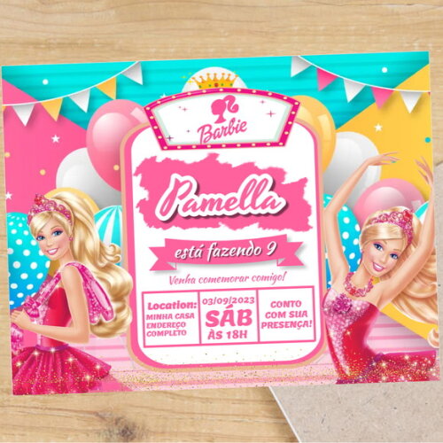 Convite Digital Barbie Festa Barbie Cor de Rosa