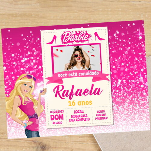 Convite Digital Barbie Festa Barbie Cor de Rosa