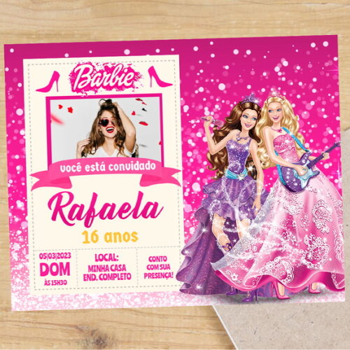 Convite Digital Barbie Festa Barbie Cor de Rosa