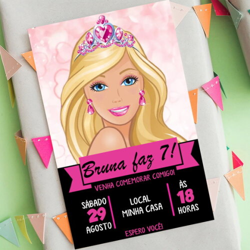 Convite Digital Barbie Festa Barbie Cor de Rosa