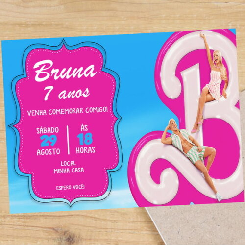 Convite Digital Barbie Festa Barbie Cor de Rosa
