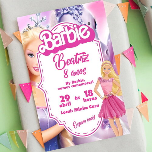 Convite Digital Barbie Festa Barbie Cor de Rosa
