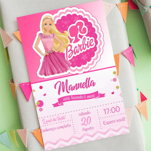 Convite Digital Barbie Festa Barbie Cor de Rosa
