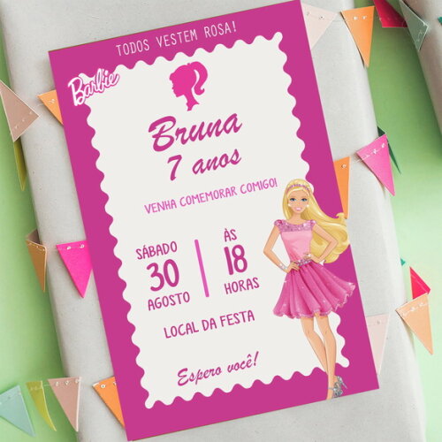 Convite Digital Barbie Festa Cor de Rosa