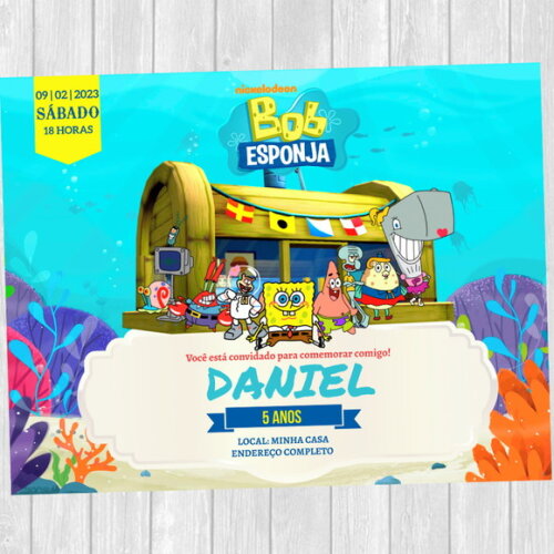 Convite Digital Bob Esponja Personagens