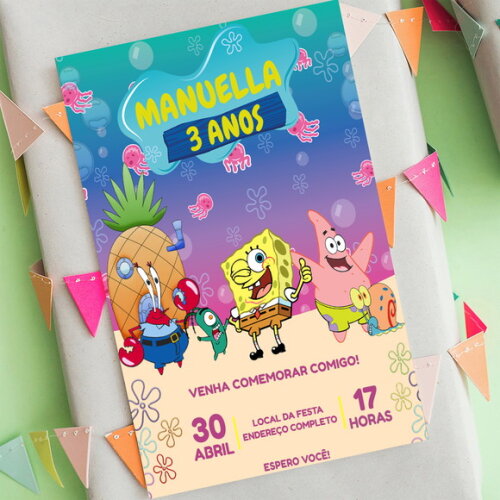 Convite Digital Bob Esponja Vários Modelos
