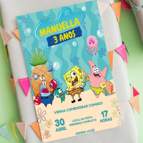 Convite Digital Bob Esponja Vários Modelos