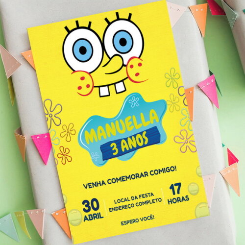 Convite Digital Bob Esponja Vários Modelos
