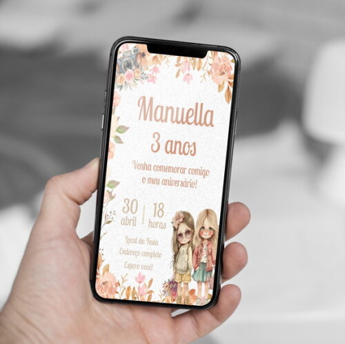 Convite Digital Bonecas Floral