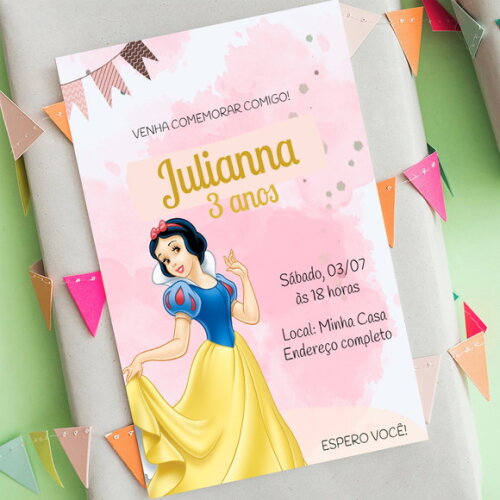 Convite Digital Branca de Neve Princesa da Disney