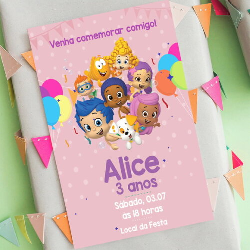 Convite Digital Bubble Guppies Rosa