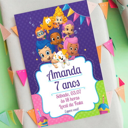 Convite Digital Bubble Guppies Roxo
