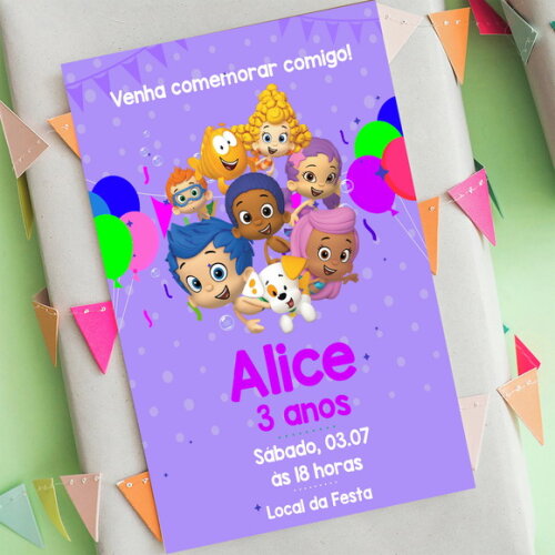 Convite Digital Bubble Guppies Roxo