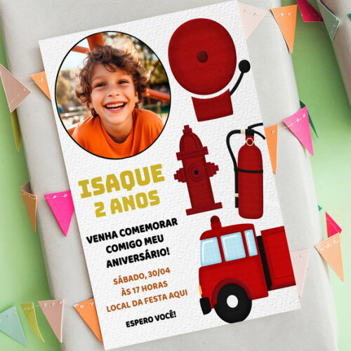 Convite Digital Caminhão Bombeiros com Foto