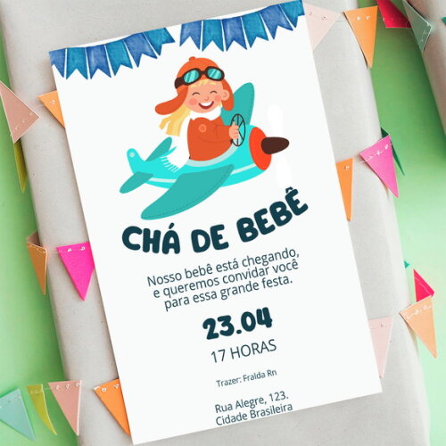 Convite Digital Chá de Bebê o Tempo Voa