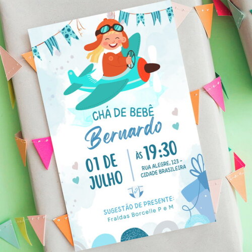 Convite Digital Chá de Bebê o Tempo Voa