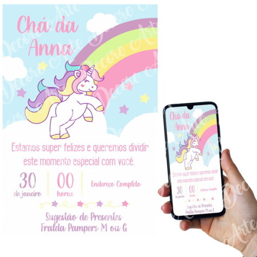 Convite Digital Chá de Bebê Unicornio Sugestão de Presentes