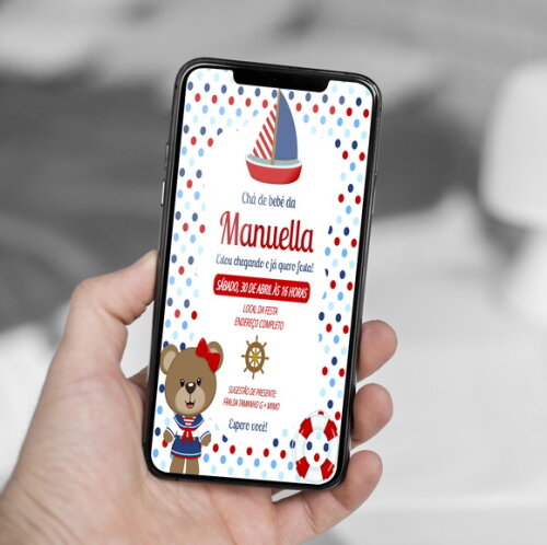 Convite Digital Chá de Bebê Ursinho Marinheiro