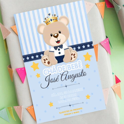 Convite Digital Chá de Bebê Ursinho Principe