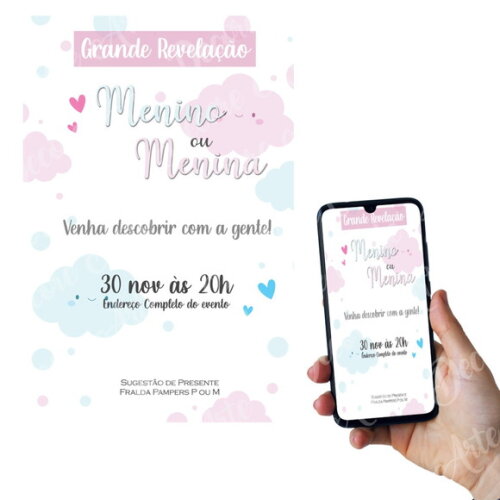 Convite Digital Chá Revelação e Sugestão de Presentes