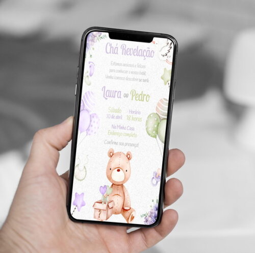 Convite Digital Chá Revelação Ursinho