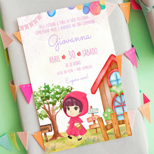 Convite Digital Chapeuzinho Vermelho Aquarela