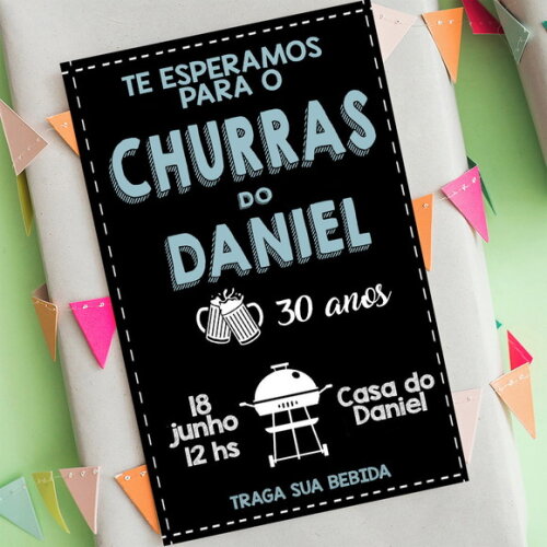 Convite Digital Churrasco Convite de Aniversário Homem