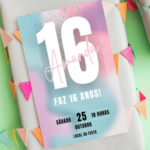 Convite Digital Colorido Jovem 15, 16 17, 18, 19 Anos