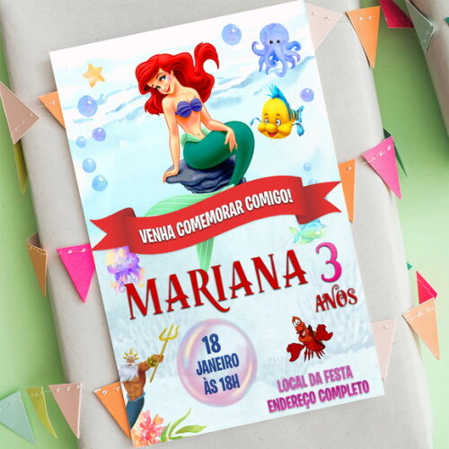 Convite Digital de Aniversário Ariel - a Pequena Sereia