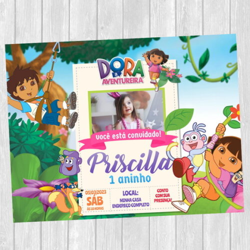 Convite Digital Dora Aventureira com Foto