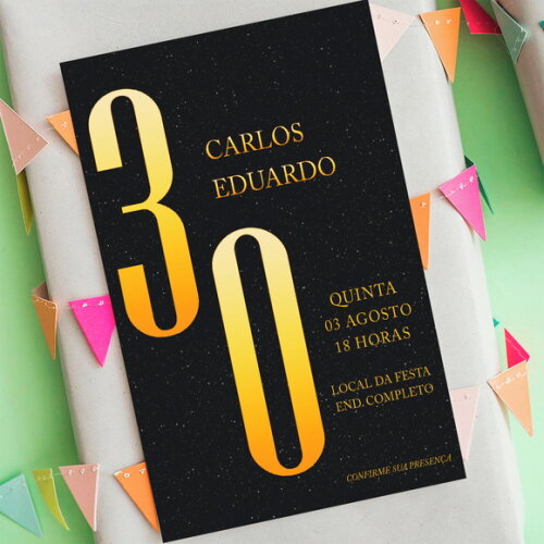 Convite Digital Elegante com Dourado - Preto, Roxo e Verde