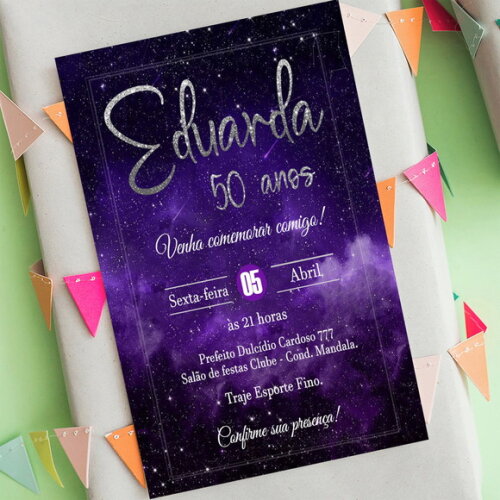 Convite Digital Euphoria Roxo Galaxia Mulher