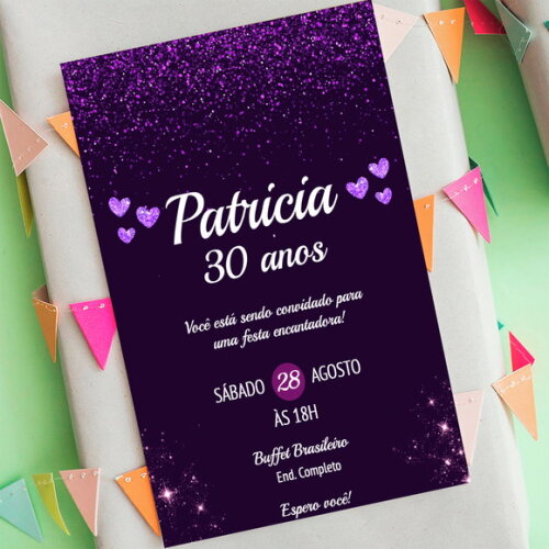 Convite Digital Euphoria Roxo Glitter Mulher