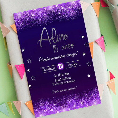 Convite Digital Euphoria Roxo Glitter Mulher