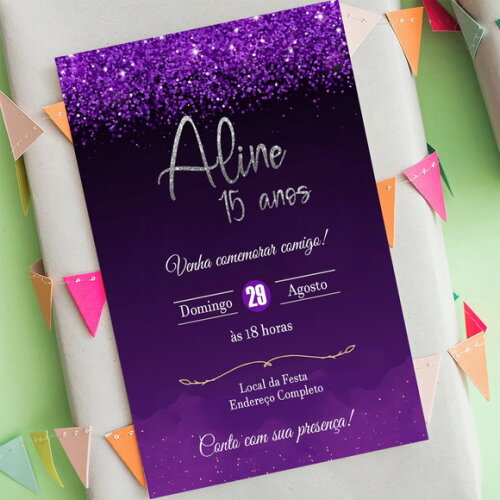 Convite Digital Euphoria Roxo Glitter Mulher